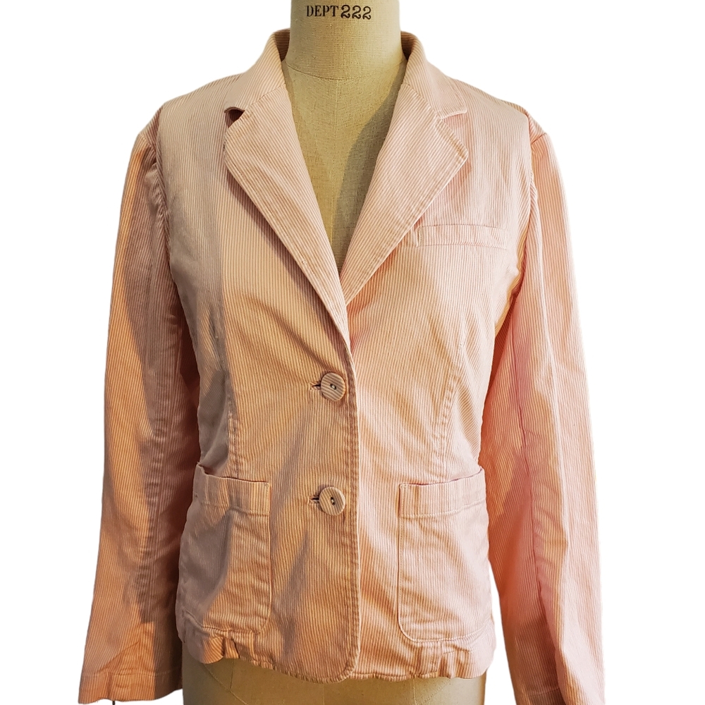 Talbots Vintage Women's Pink + White Seersucker Blazer Jacket‎ W/ Pockets Size 6